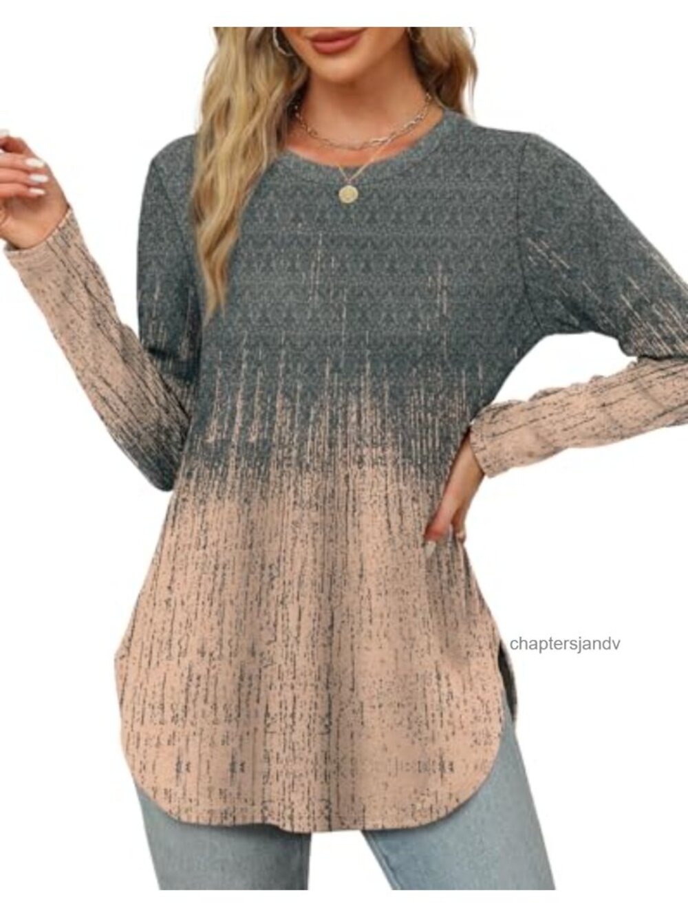 Women's Loose Fit Long Sleeve Tunic Top Crewneck Floral Blouse